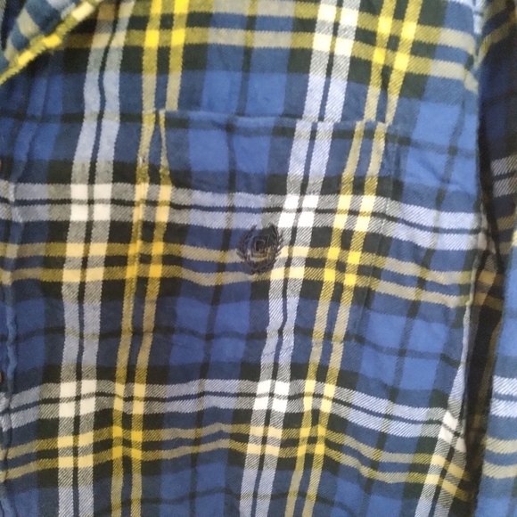 Chaps Performance Blue and Yellow Plaid Flannel Button Down Shirt Size XL - Picture 5 of 11
